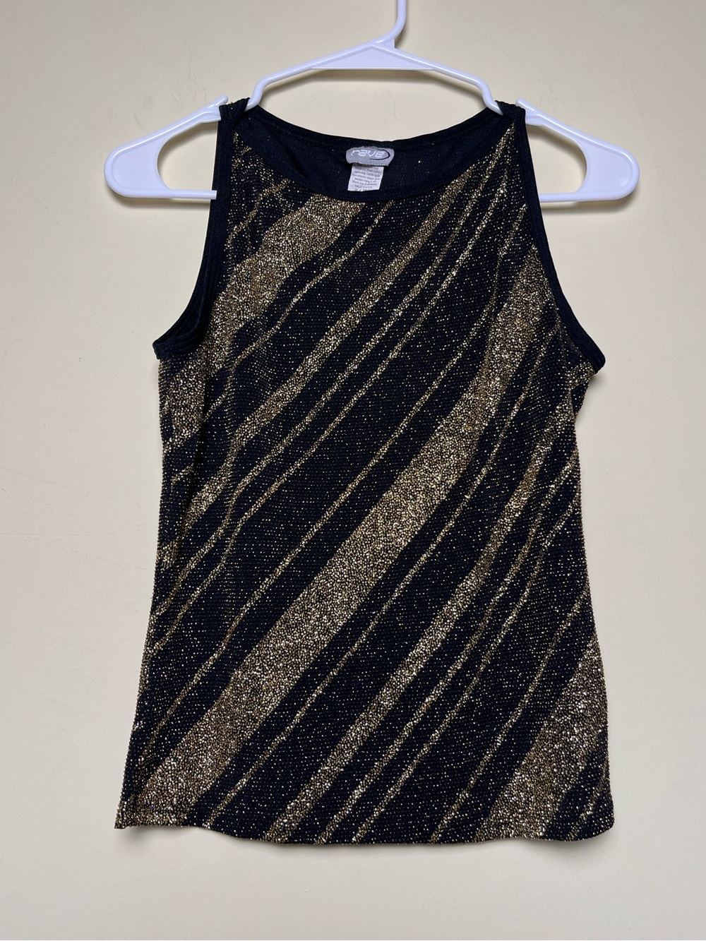 Vintage Y2K Rave Sleeveless Black Gold Glitter Tank Top Size M Fairy Grunge Glam